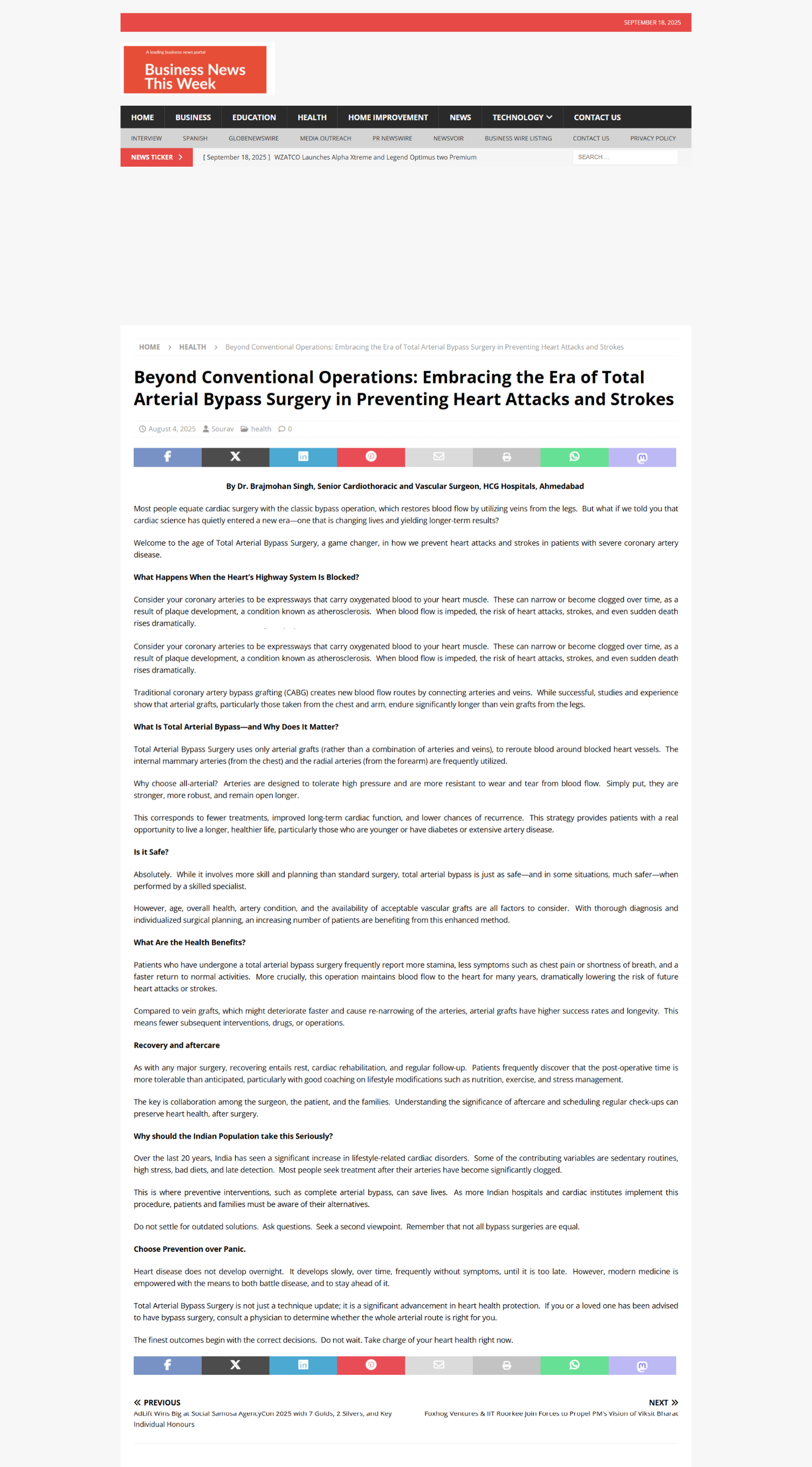 Beyond Conventional Operations: Embracing the Era of Total Arterial Bypass Surgery in Preventing Heart Attacks and Strokes